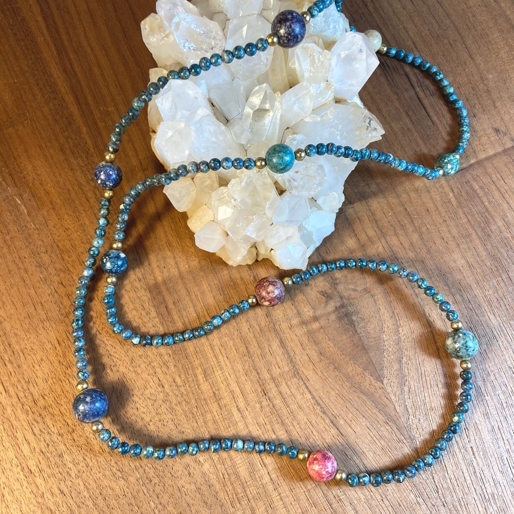 Vintage 1990s Blue Green Stone Multicolor Beaded Hippie Necklace